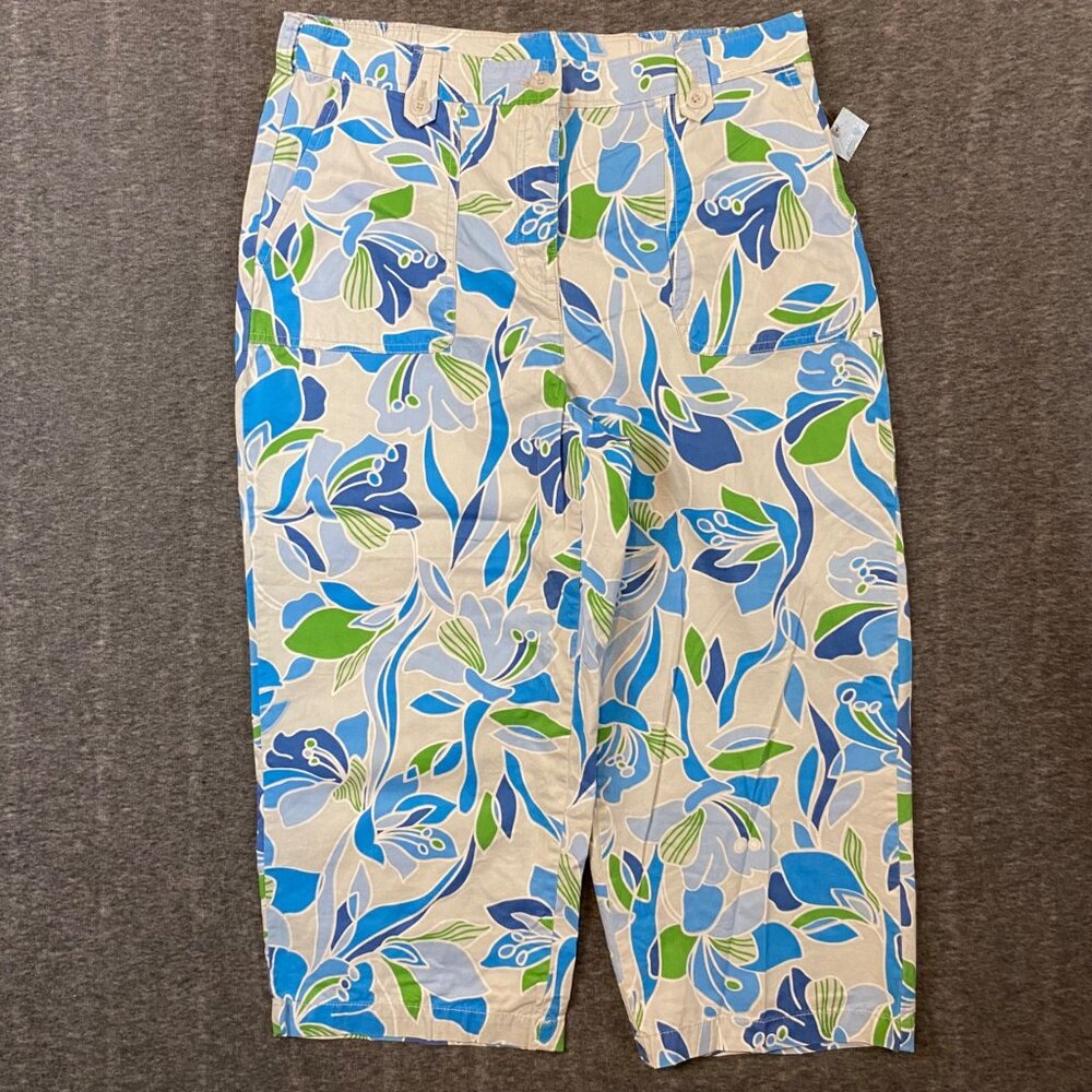 New Classic Elements‎ Floral Capri Pants Womens Size 10 Blue 100% Cotton Pockets